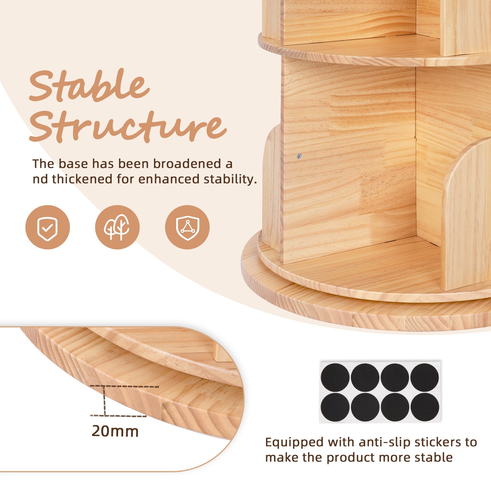 Solid Wood Rotating Bookshelf for Kids