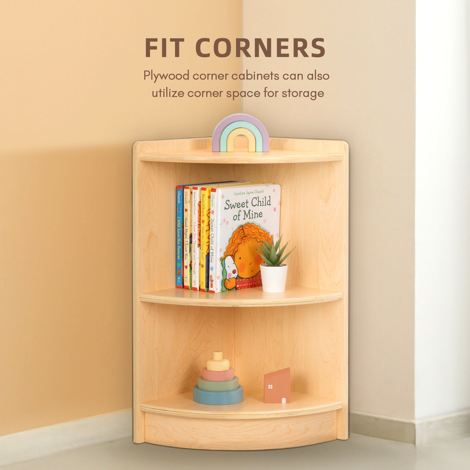 Wood Corner Cabinet, 2-Tier Toy Organizers and Storage