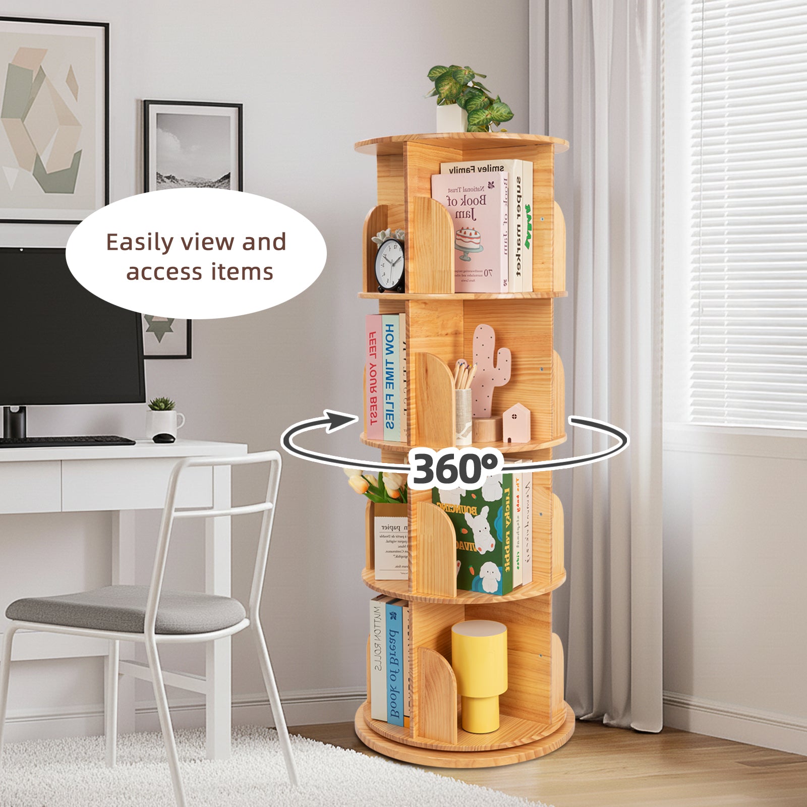 OOOK Solid Wood Rotating Bookshelf for Kids
