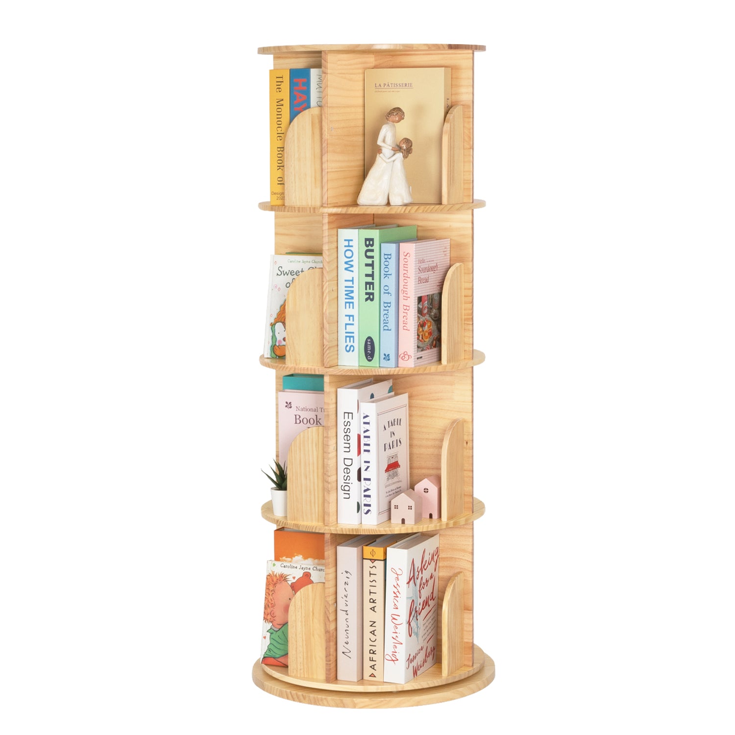 Solid Wood Rotating Bookshelf for Kids