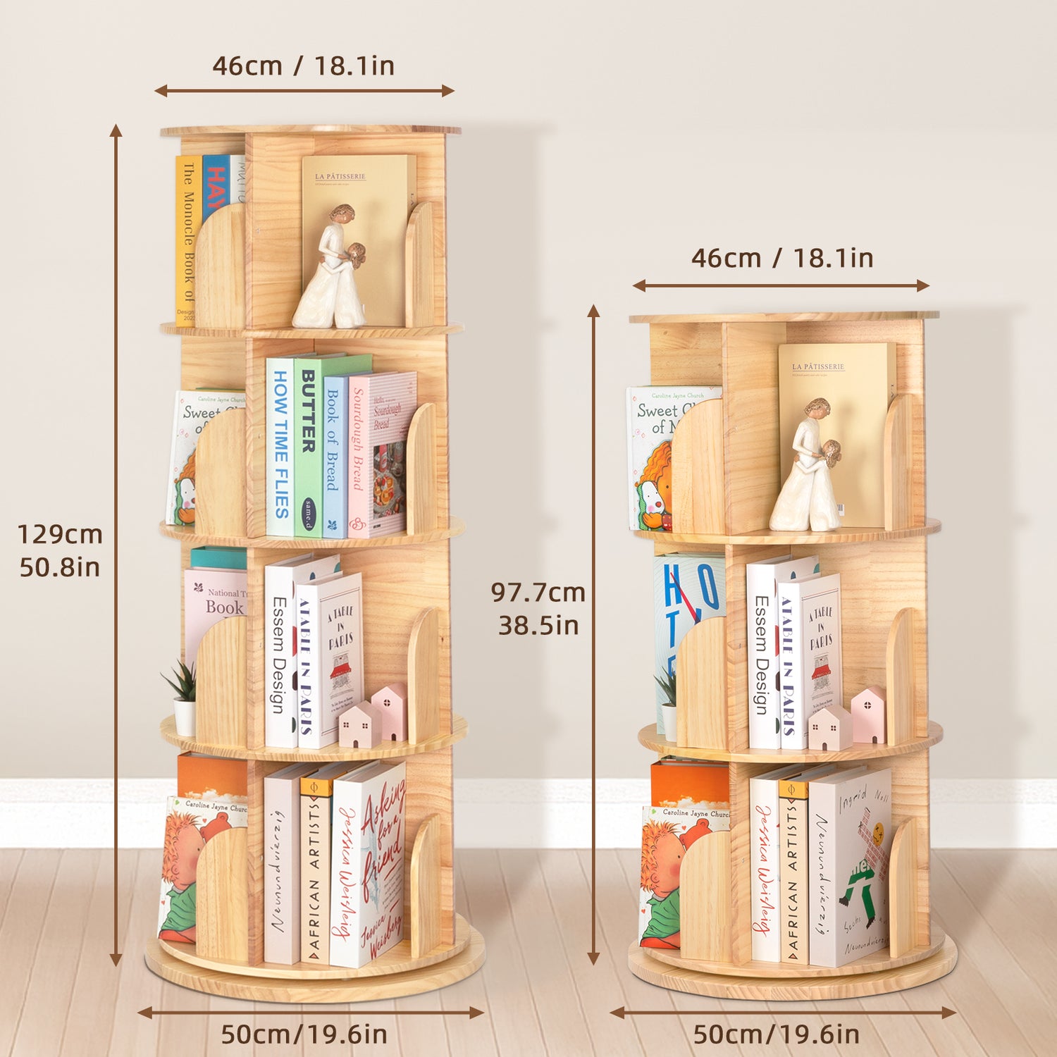 Solid Wood Rotating Bookshelf for Kids