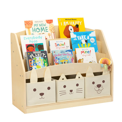 OOOK 3-Tier Kids Bookshelf with 3 Removable Fabric Storage Bins