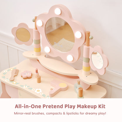 OOOK Kids Vanity Table and Chair Set with Lights, Makeup Vanities