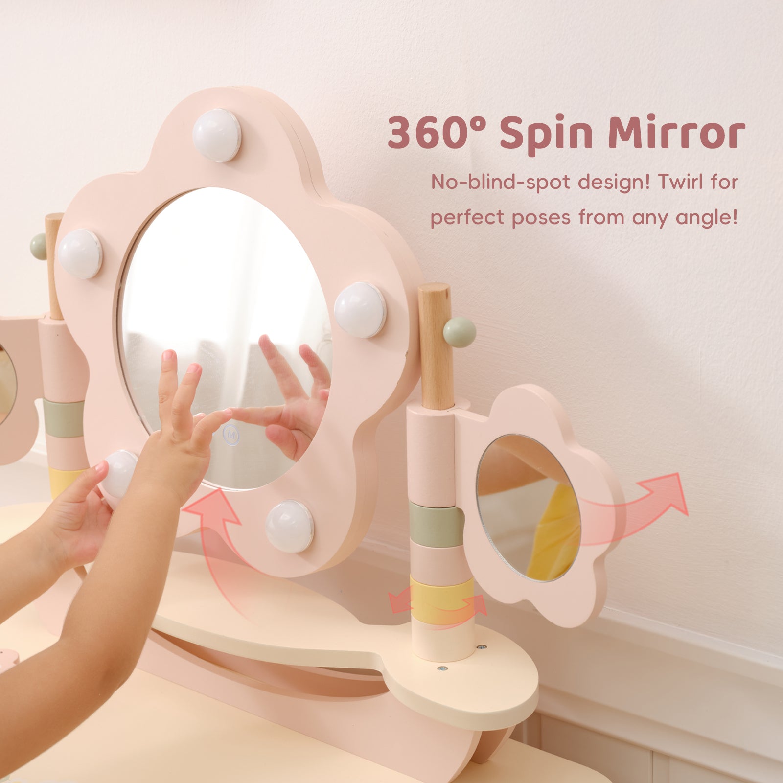 OOOK Kids Vanity Table and Chair Set with Lights, Makeup Vanities