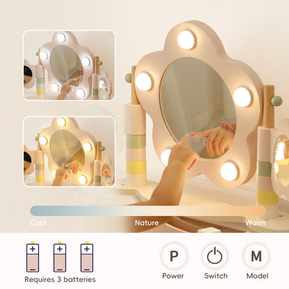 OOOK Kids Vanity Table and Chair Set with Lights, Makeup Vanities