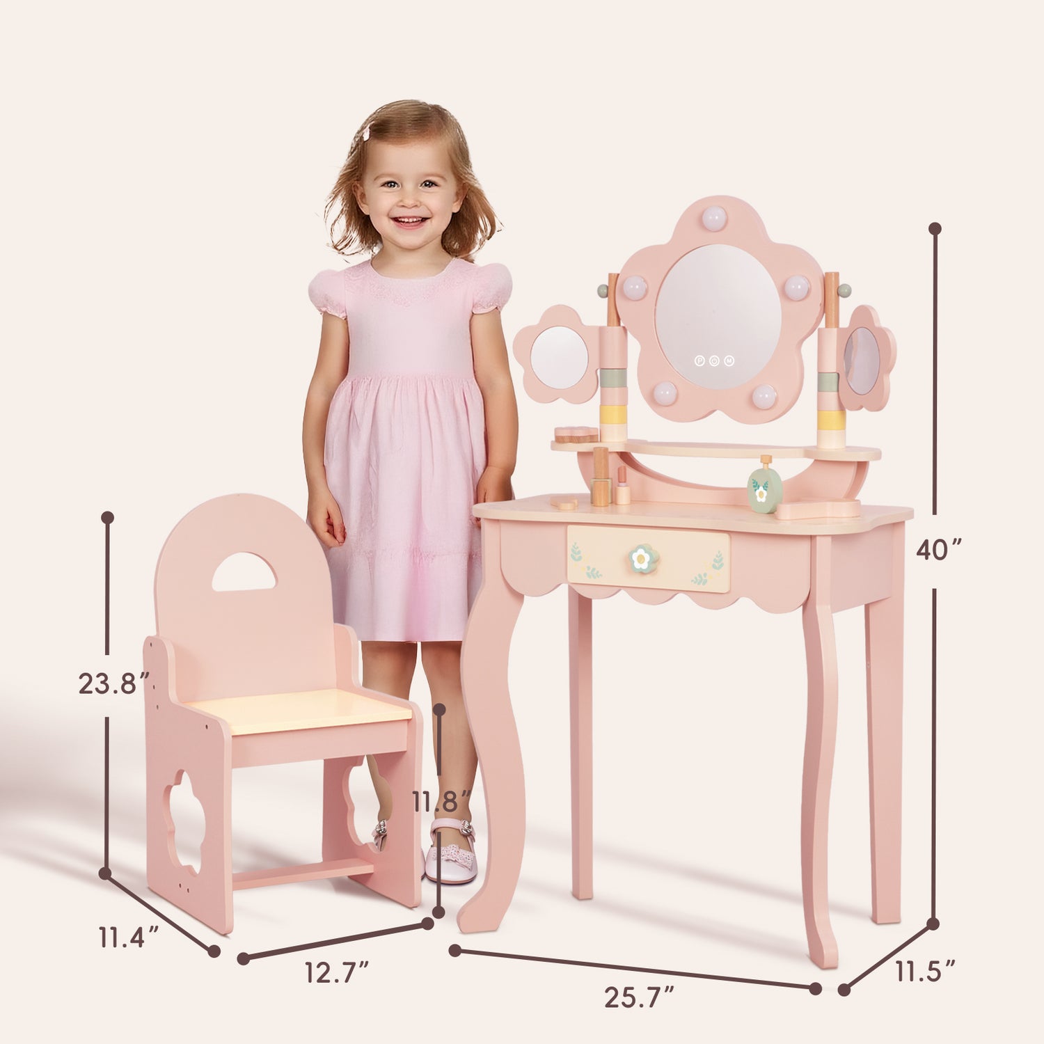 OOOK Kids Vanity Table and Chair Set with Lights, Makeup Vanities