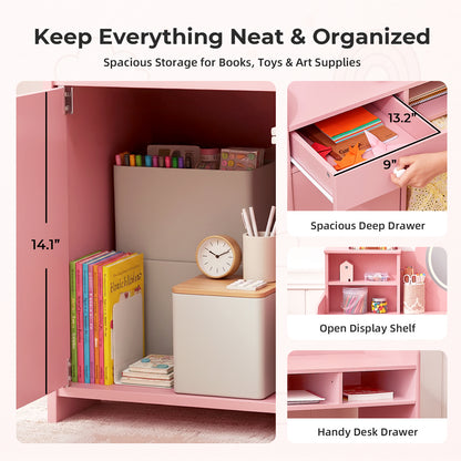 OOOK Kids Vanity with Lighted Mirror, PinkToddler Makeup Vanity Table and Chair Set
