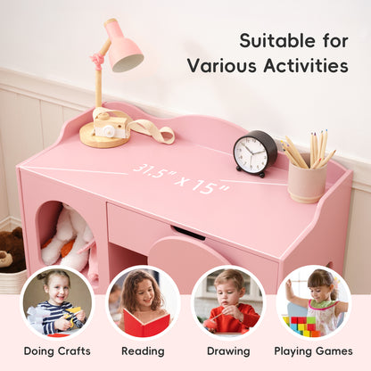 OOOK Kids Study Table and Chair Set, Pink Writing Table,Toddler Art Desk