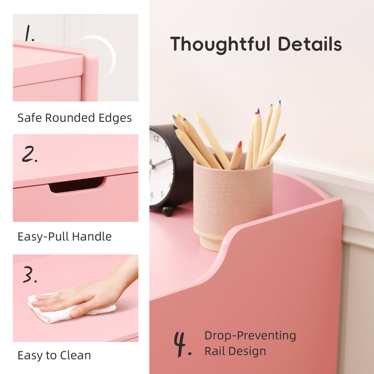 OOOK Kids Study Table and Chair Set, Pink Writing Table,Toddler Art Desk