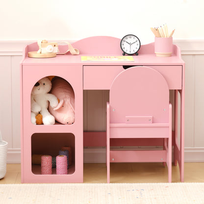 OOOK Kids Study Table and Chair Set, Pink Writing Table,Toddler Art Desk