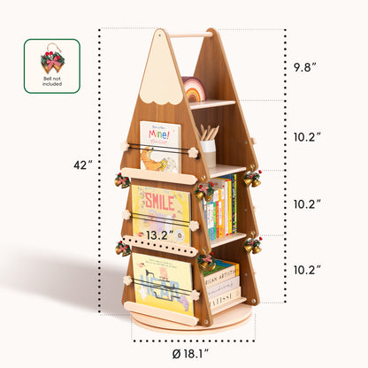 OOOK Pine Wood 4 Tier Rotating Bookshelf Tower