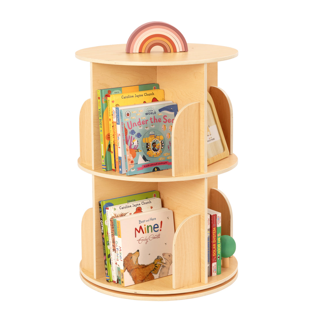 OOOK 2 Tier Rotating Bookshelf, Small Corner Bookshelf Floor Standing