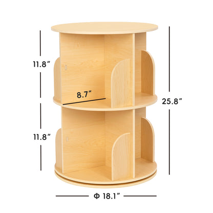 OOOK 2 Tier Rotating Bookshelf, Small Corner Bookshelf Floor Standing