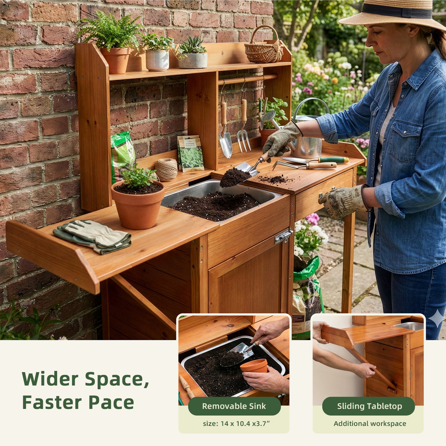 OOOK Adults Potting Bench,Garden Bench, Wooden Garden Work Station for outdoors
