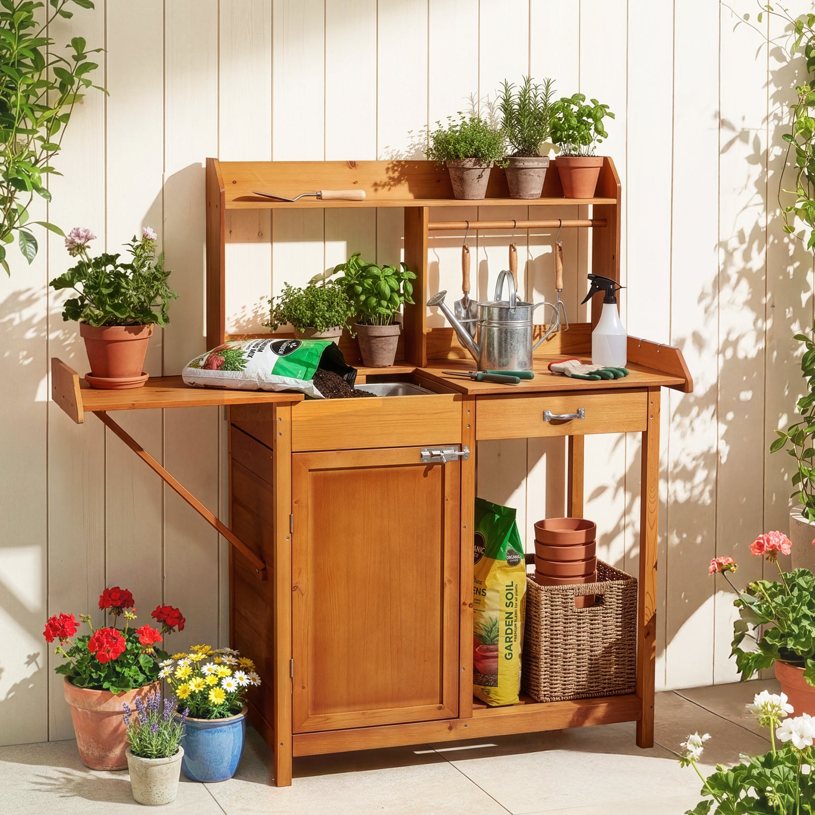 OOOK Adults Potting Bench,Garden Bench, Wooden Garden Work Station for outdoors