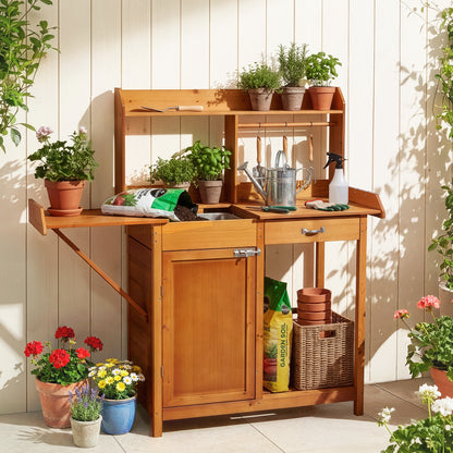 OOOK Adults Potting Bench,Garden Bench, Wooden Garden Work Station for outdoors