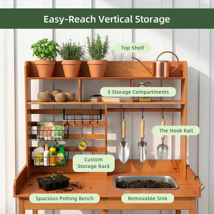 OOOK Adults Potting Bench, Nordic Scots Pine Potting Table with Removable Sink