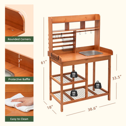 OOOK Adults Potting Bench, Nordic Scots Pine Potting Table with Removable Sink