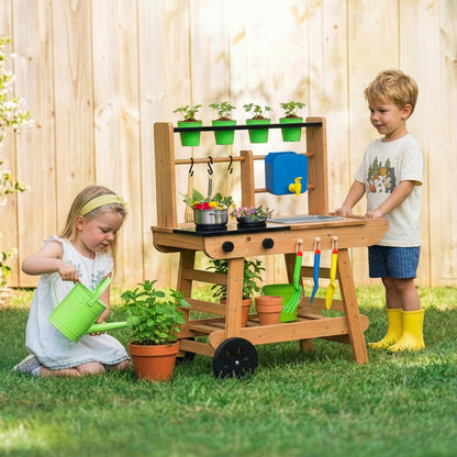 OOOK Kids Mud Kitchen with Wheels,Wooden Outdoor Play Kitchen