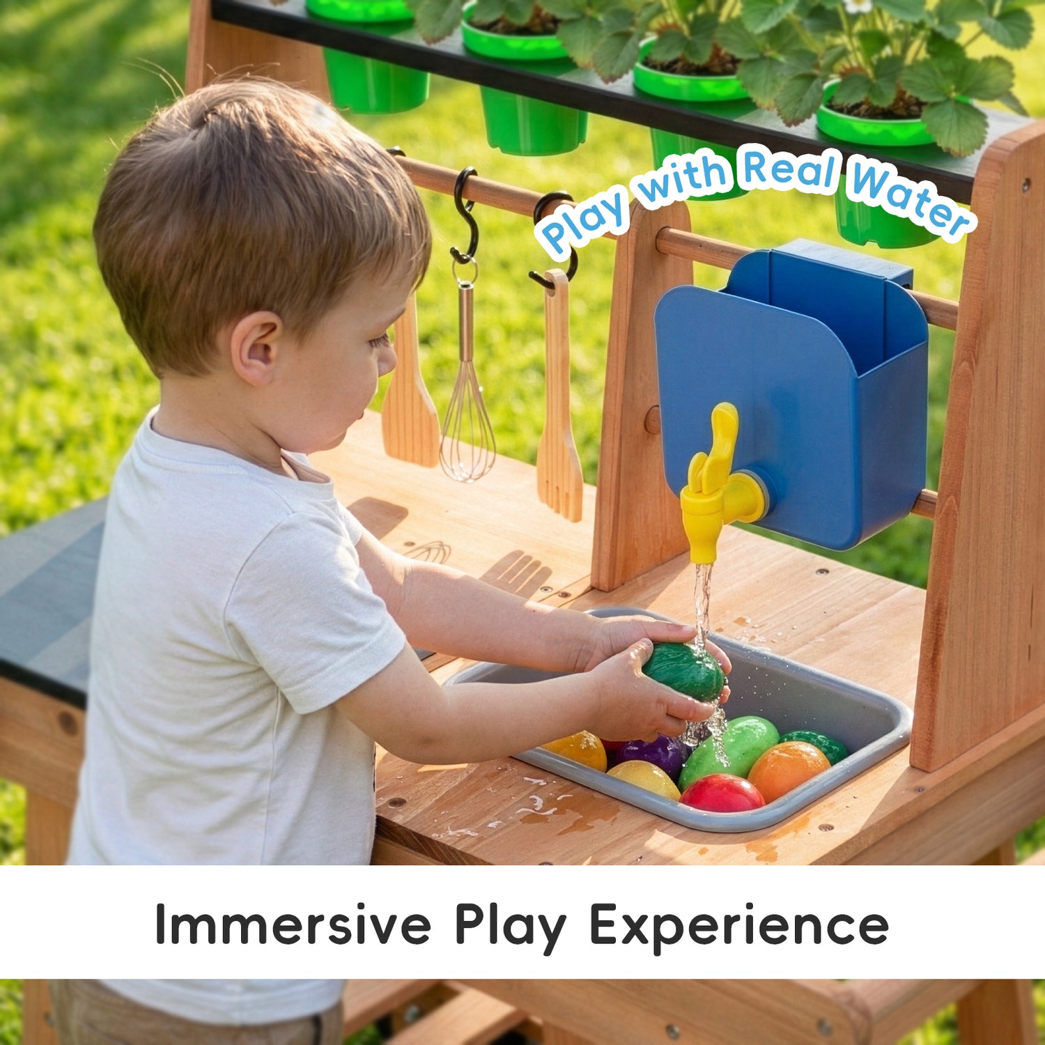 OOOK Kids Mud Kitchen with Wheels,Wooden Outdoor Play Kitchen