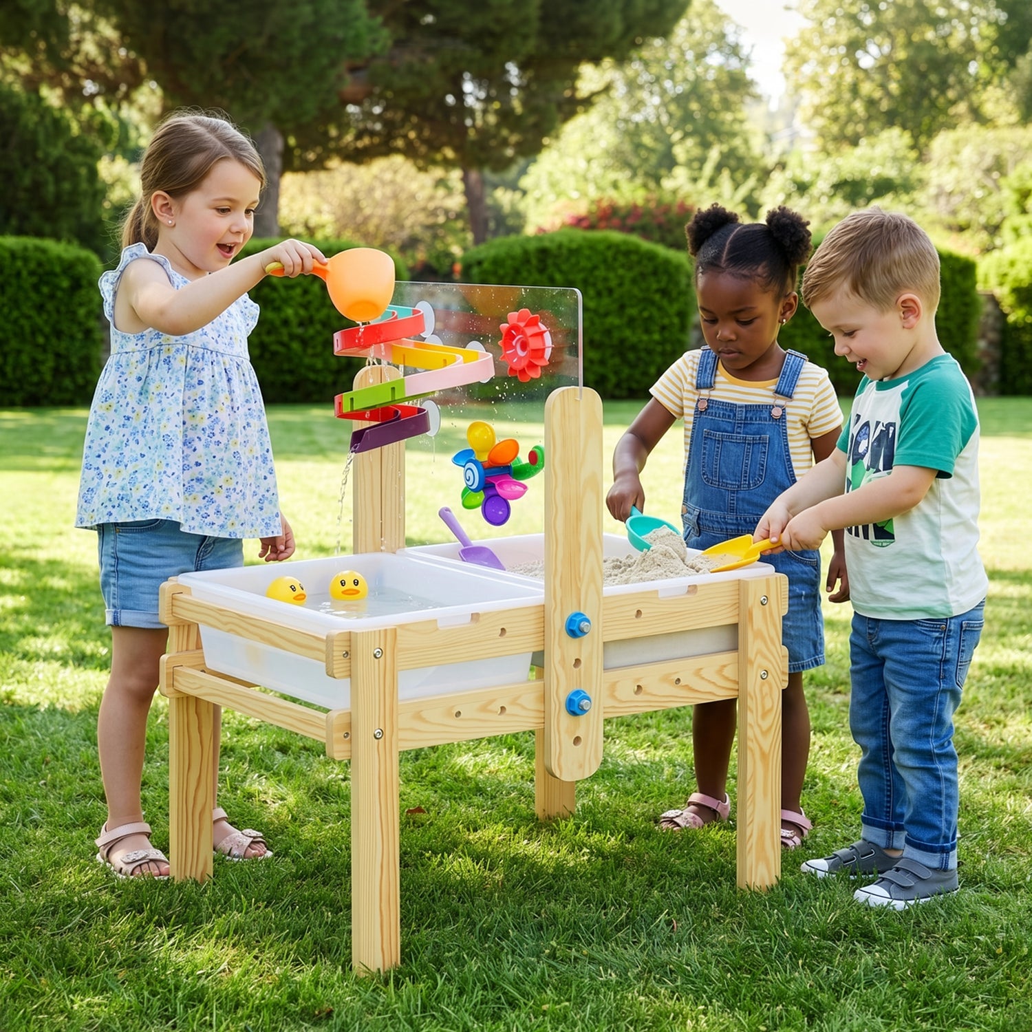 OOOK Wooden Sand and Water Table with 2 Bins, Painting Acrylic Board