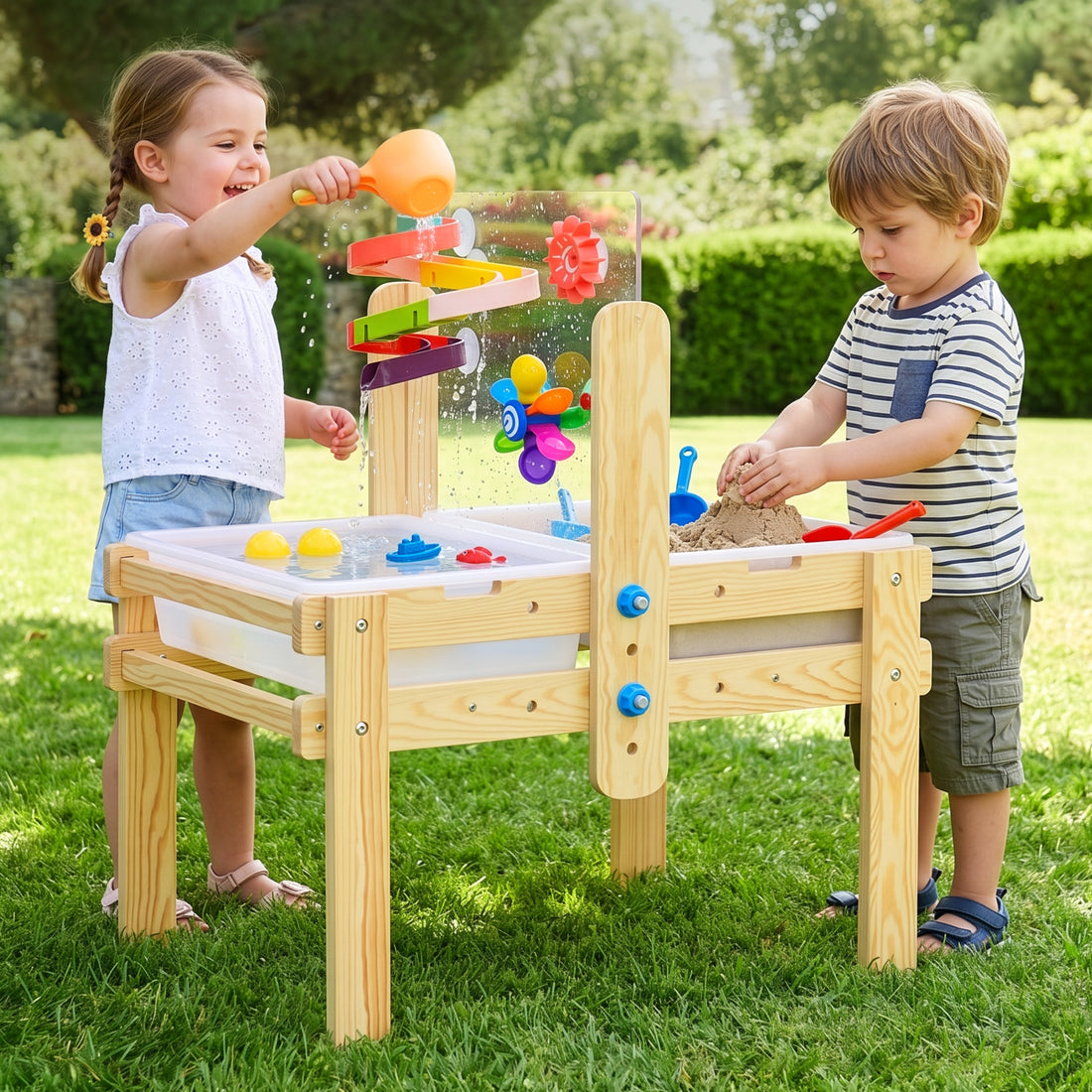 OOOK Wooden Sand and Water Table with 2 Bins, Painting Acrylic Board