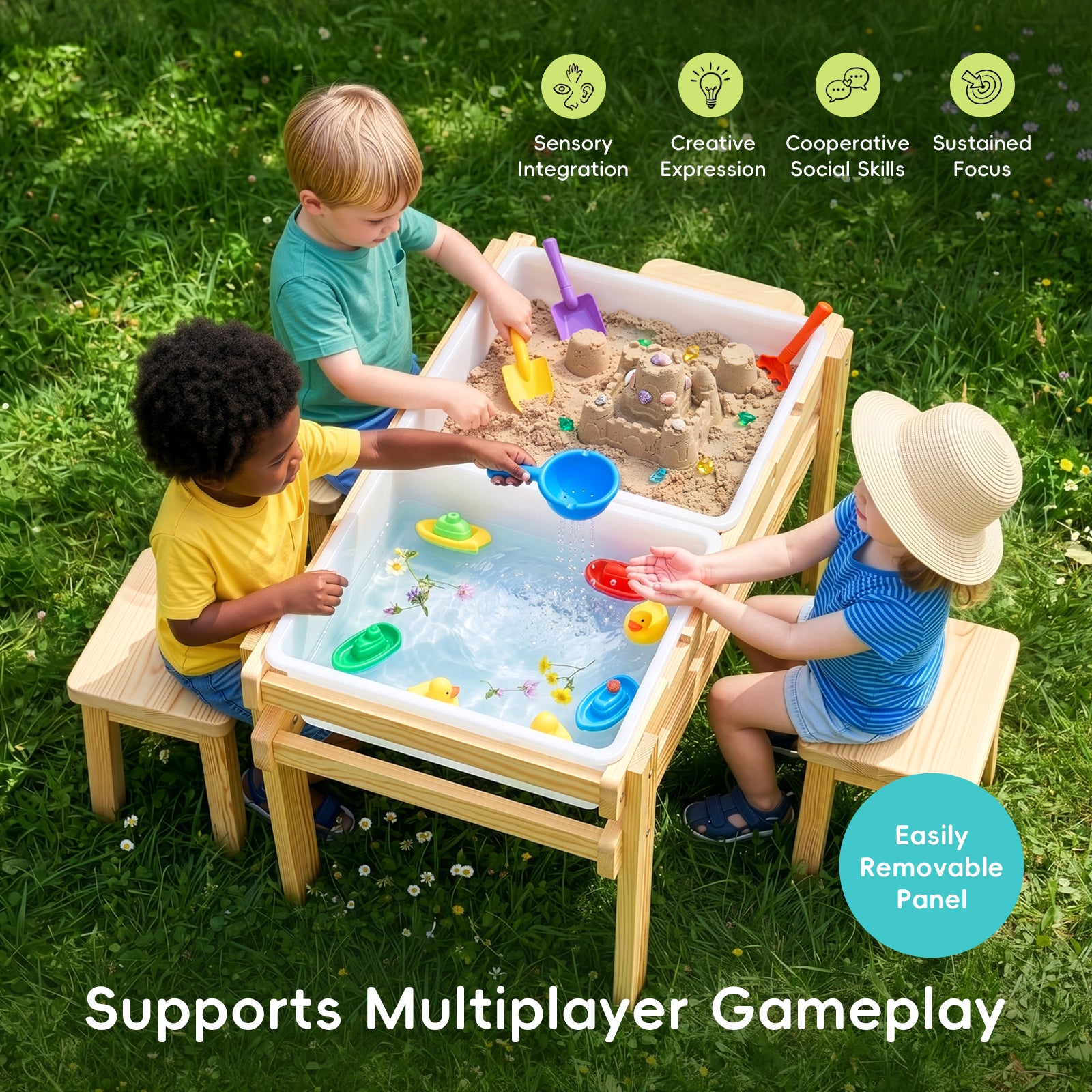 OOOK Wooden Sand and Water Table with 2 Bins, Painting Acrylic Board