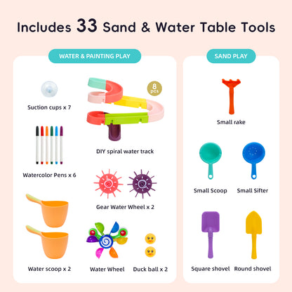 OOOK Wooden Sand and Water Table with 2 Bins, Painting Acrylic Board