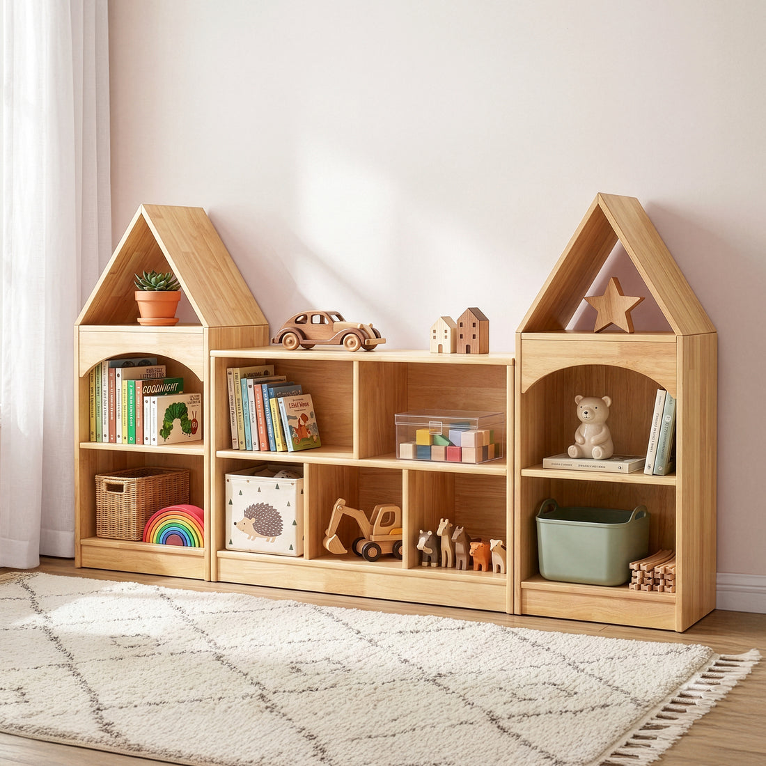 OOOK Rubber Wood 5-Compartment Montessori Shelf (MEDIUM SIZE)