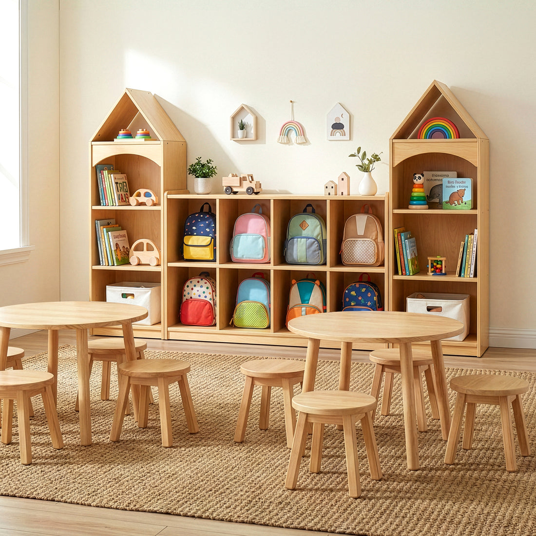OOOK 8-Compartment Backpack Wooden Storage Cabinet
