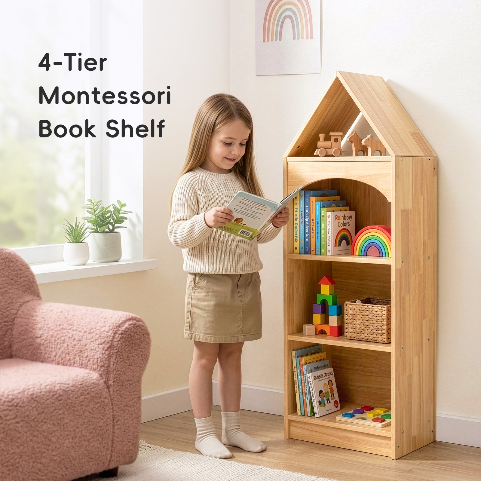 OOOK 4-Tier Rubberwood House Design Kids&