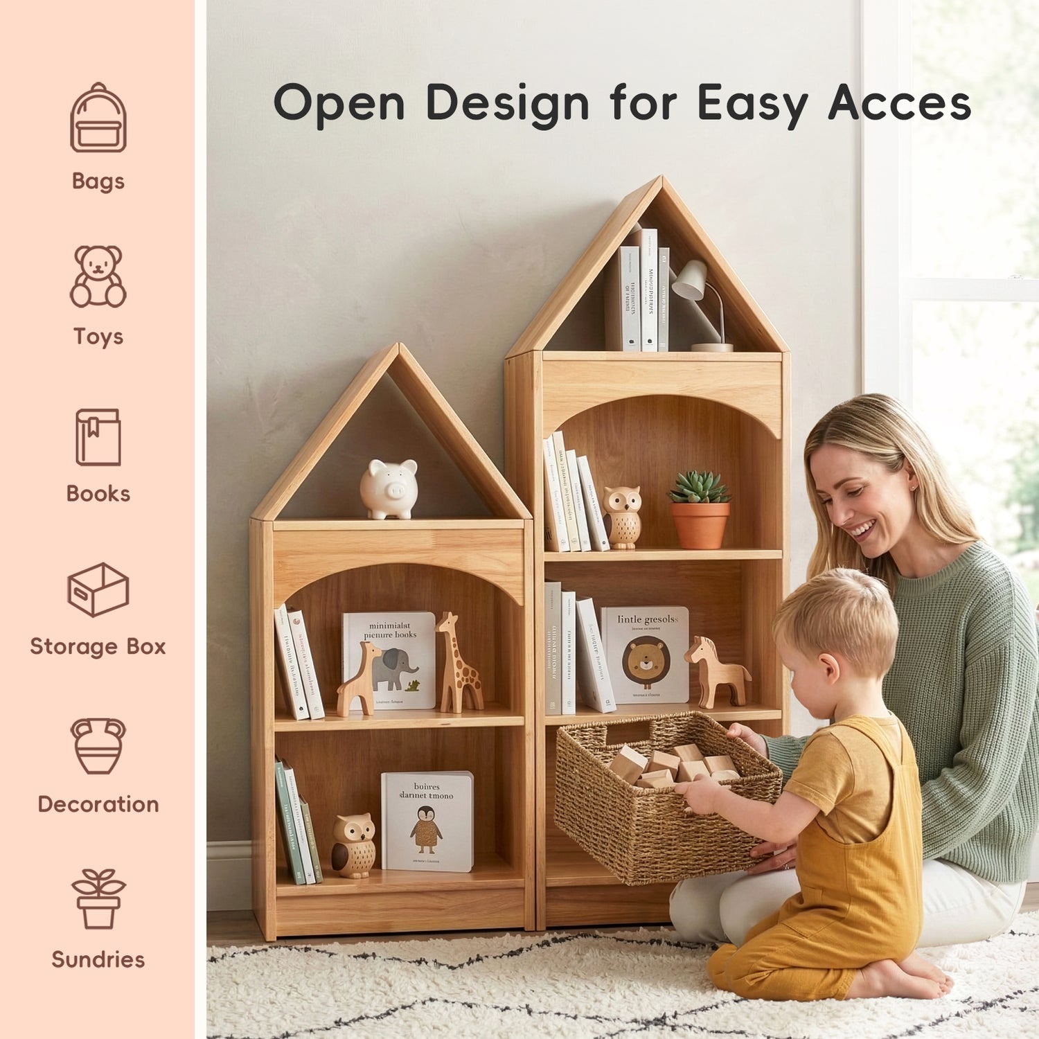OOOK 3-Tier Rubberwood House Design Kids&