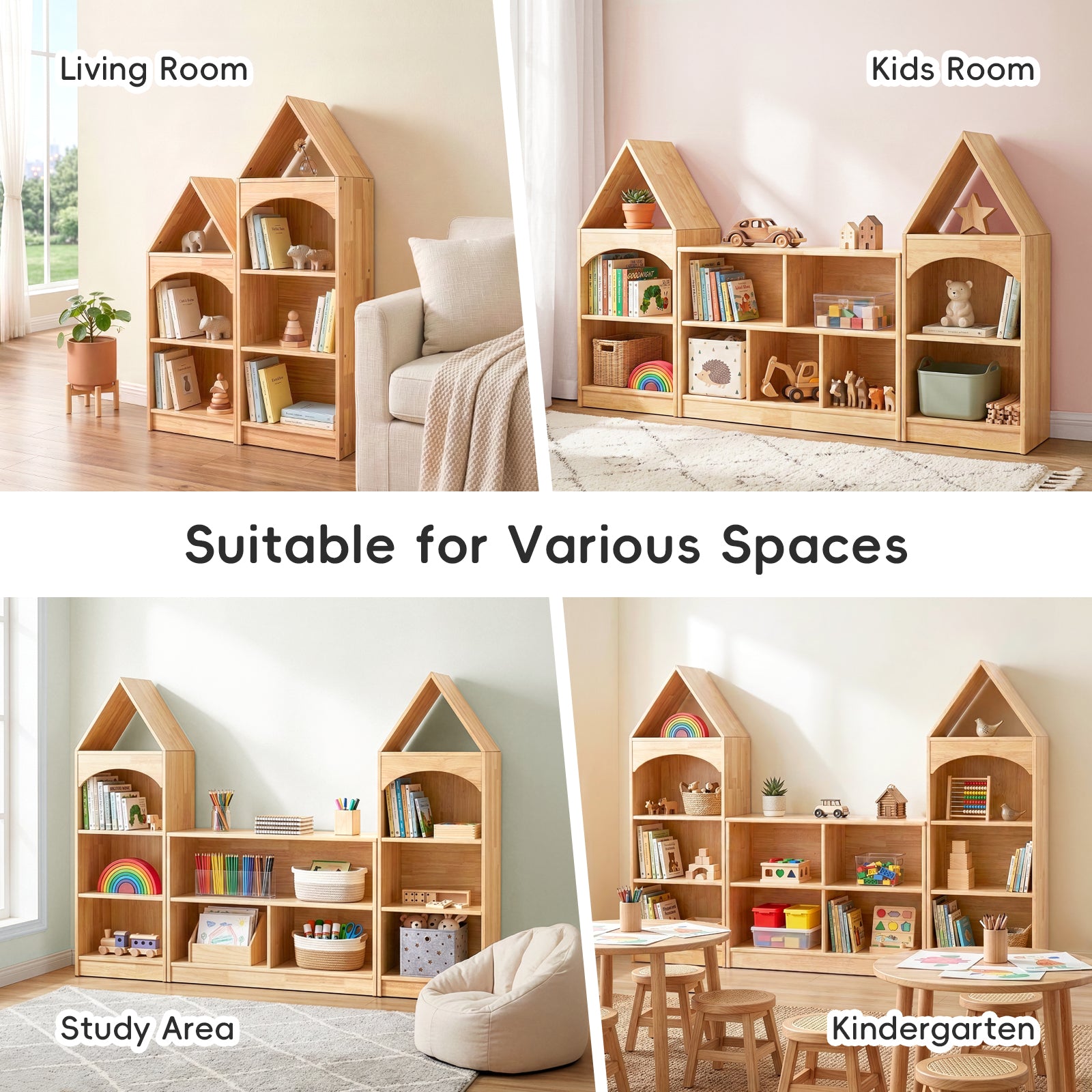 OOOK 4-Tier Rubberwood House Design Kids&