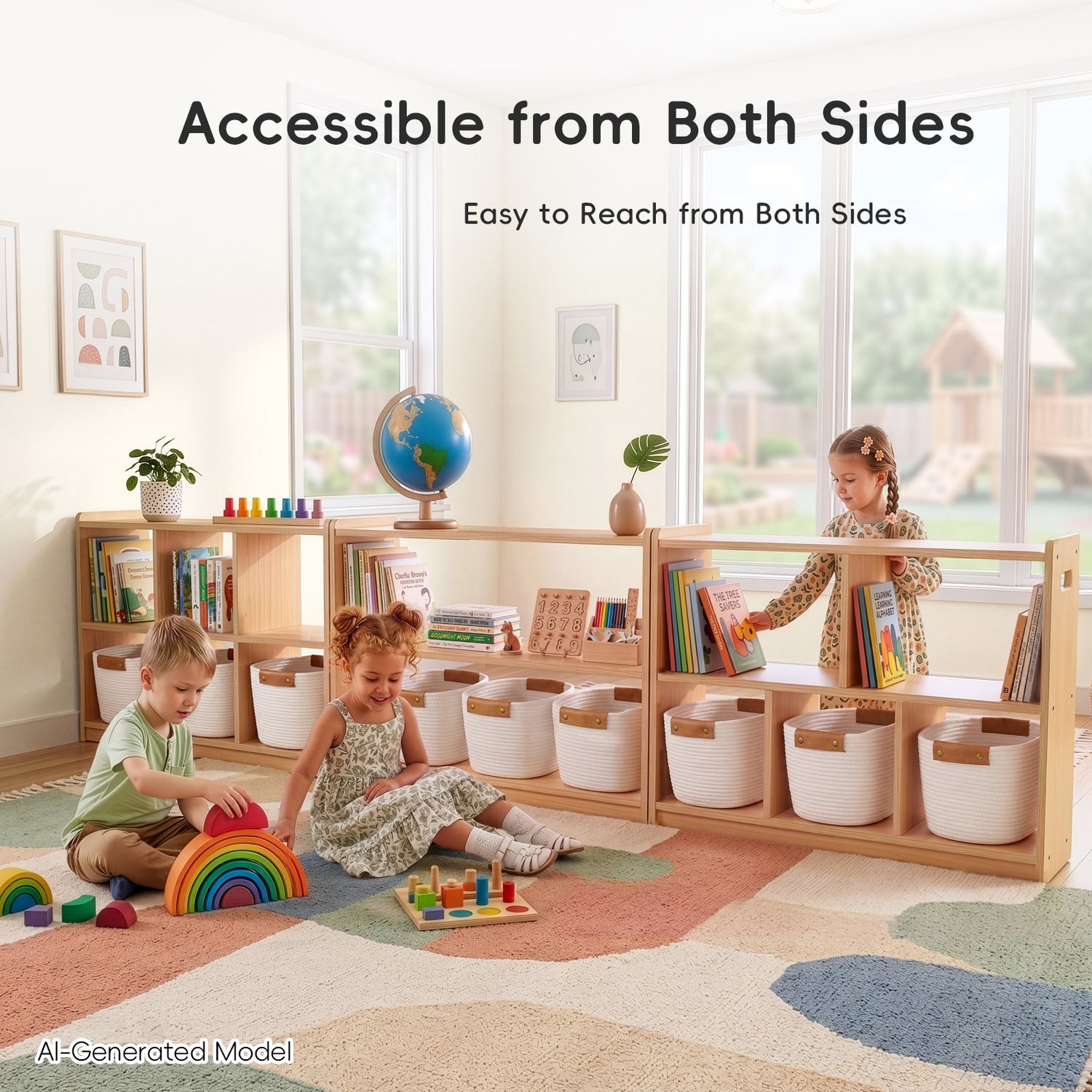 OOOK Plywood Montessori Shelf 6-Section, Double-Sided Montessori Toy Storage and Open Shelf
