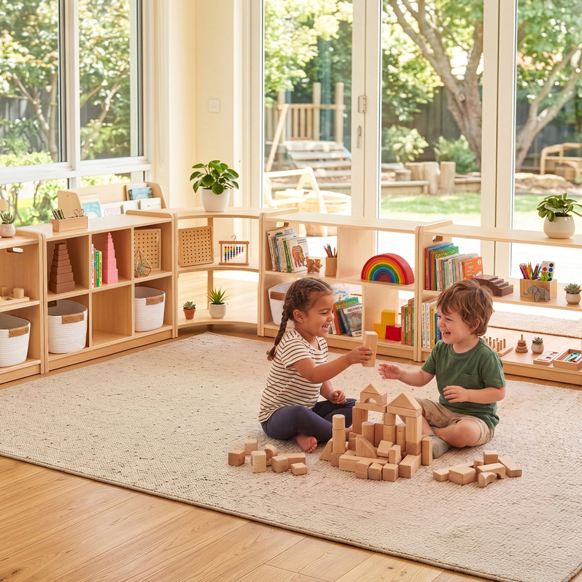 OOOK Plywood Montessori Shelf 6-Section, Double-Sided Montessori Toy Storage and Open Shelf