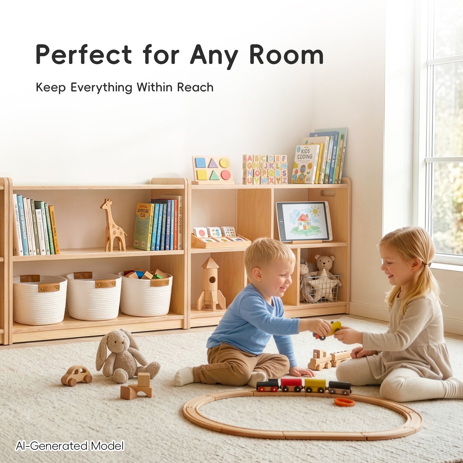 OOOK Plywood Montessori Shelf 6-Section, Double-Sided Montessori Toy Storage and Open Shelf