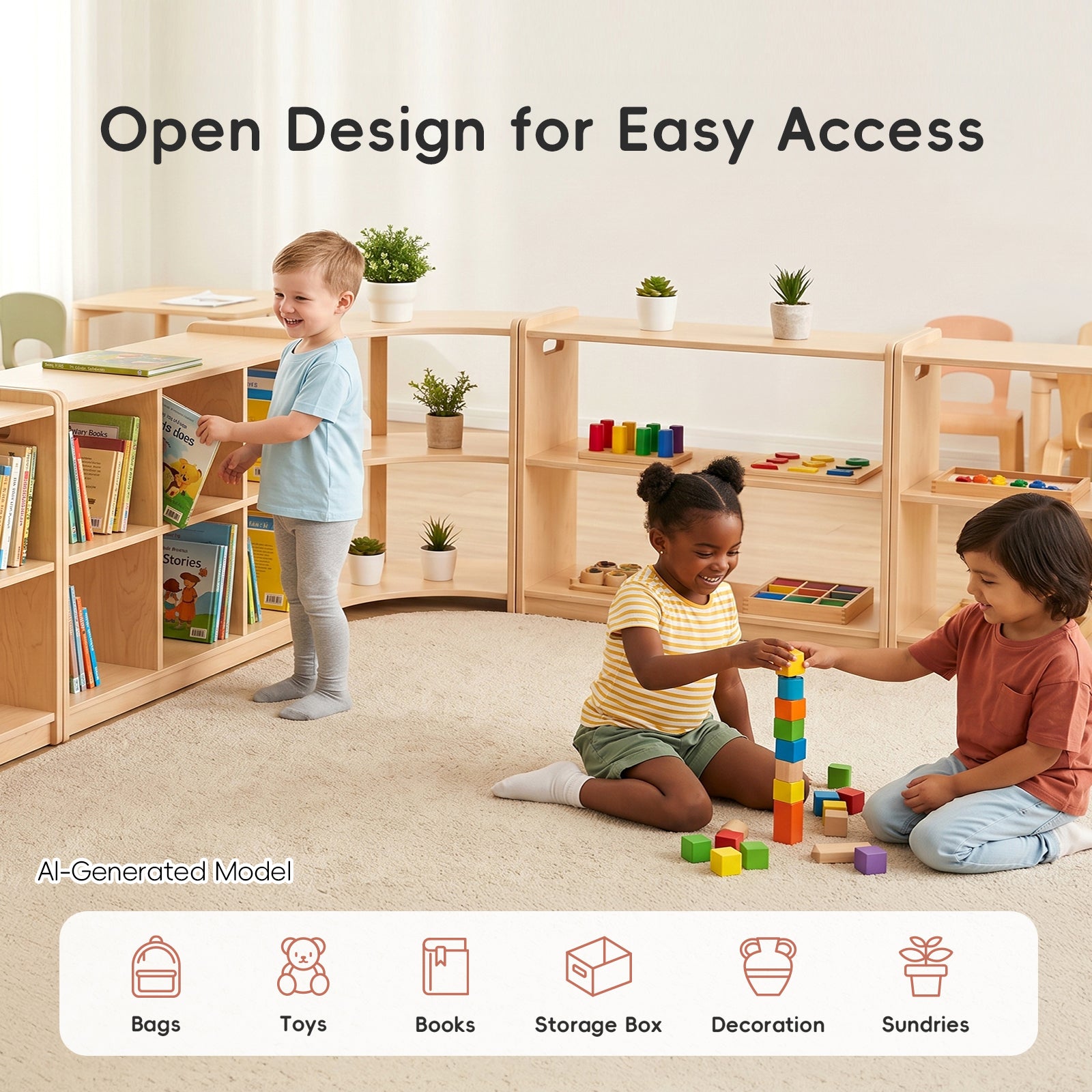 OOOK Plywood Montessori Shelf 6-Section, Double-Sided Montessori Toy Storage and Open Shelf
