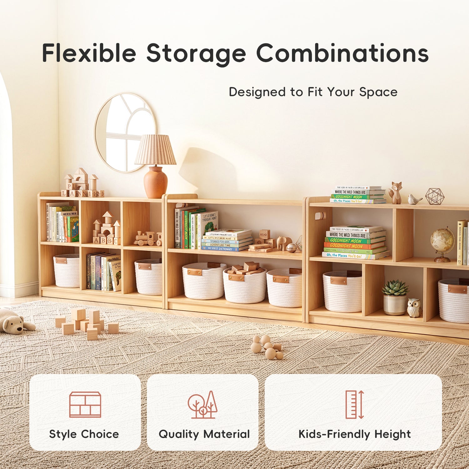 OOOK Plywood Montessori Shelf 6-Section, Double-Sided Montessori Toy Storage and Open Shelf