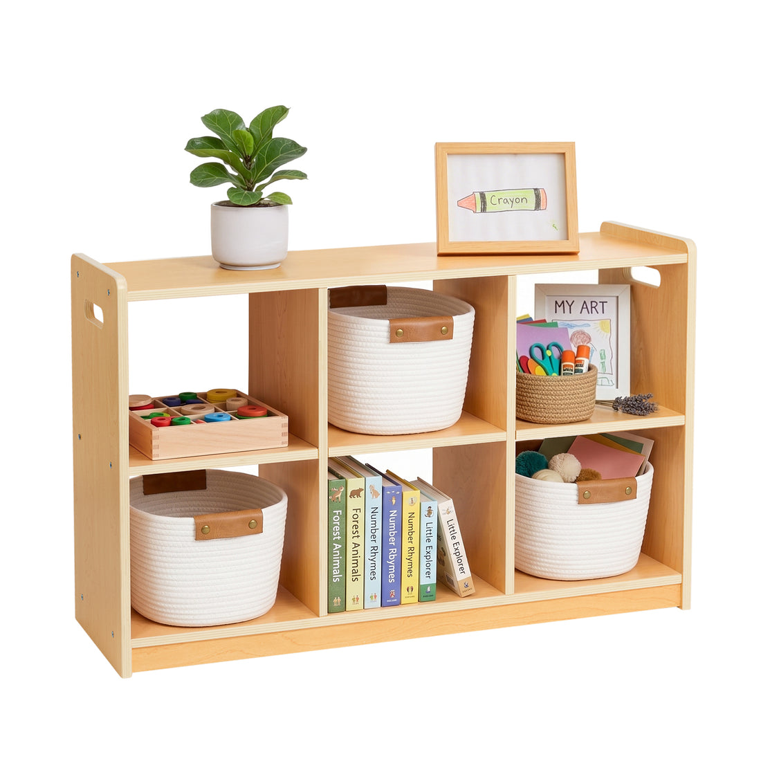 OOOK Plywood Montessori Shelf 6-Section, Double-Sided Montessori Toy Storage and Open Shelf
