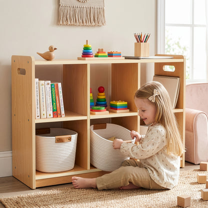 OOOK Plywood Montessori Shelf 6-Section, Double-Sided Montessori Toy Storage and Open Shelf