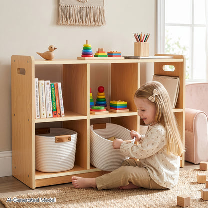 OOOK Plywood Montessori Shelf 6-Section, Double-Sided Montessori Toy Storage and Open Shelf