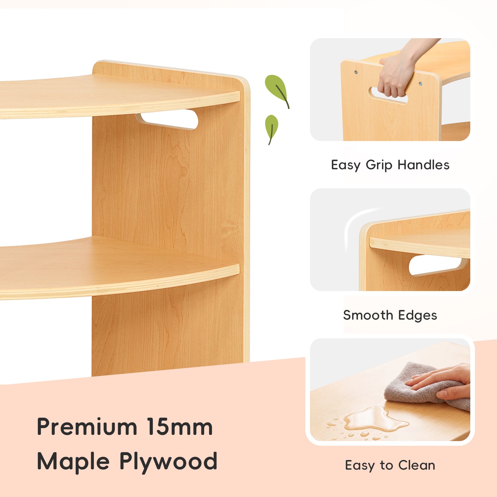 OOOK 2-Tier Plywood Montessori Book Shelf, Corner Arc Cabinet with Open Access,