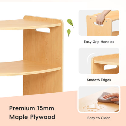 OOOK 2-Tier Plywood Montessori Book Shelf, Corner Arc Cabinet with Open Access,
