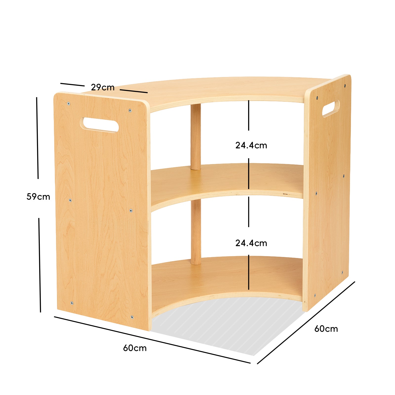 OOOK 2-Tier Plywood Montessori Book Shelf, Corner Arc Cabinet with Open Access,