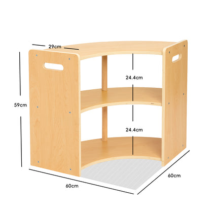 OOOK 2-Tier Plywood Montessori Book Shelf, Corner Arc Cabinet with Open Access,