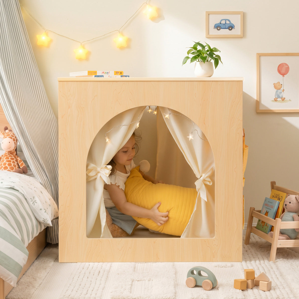 OOOK Plywood Reading Nook and Playhouse with Magnetic Whiteboard, PU Leather Cushion &amp; Storage Bag