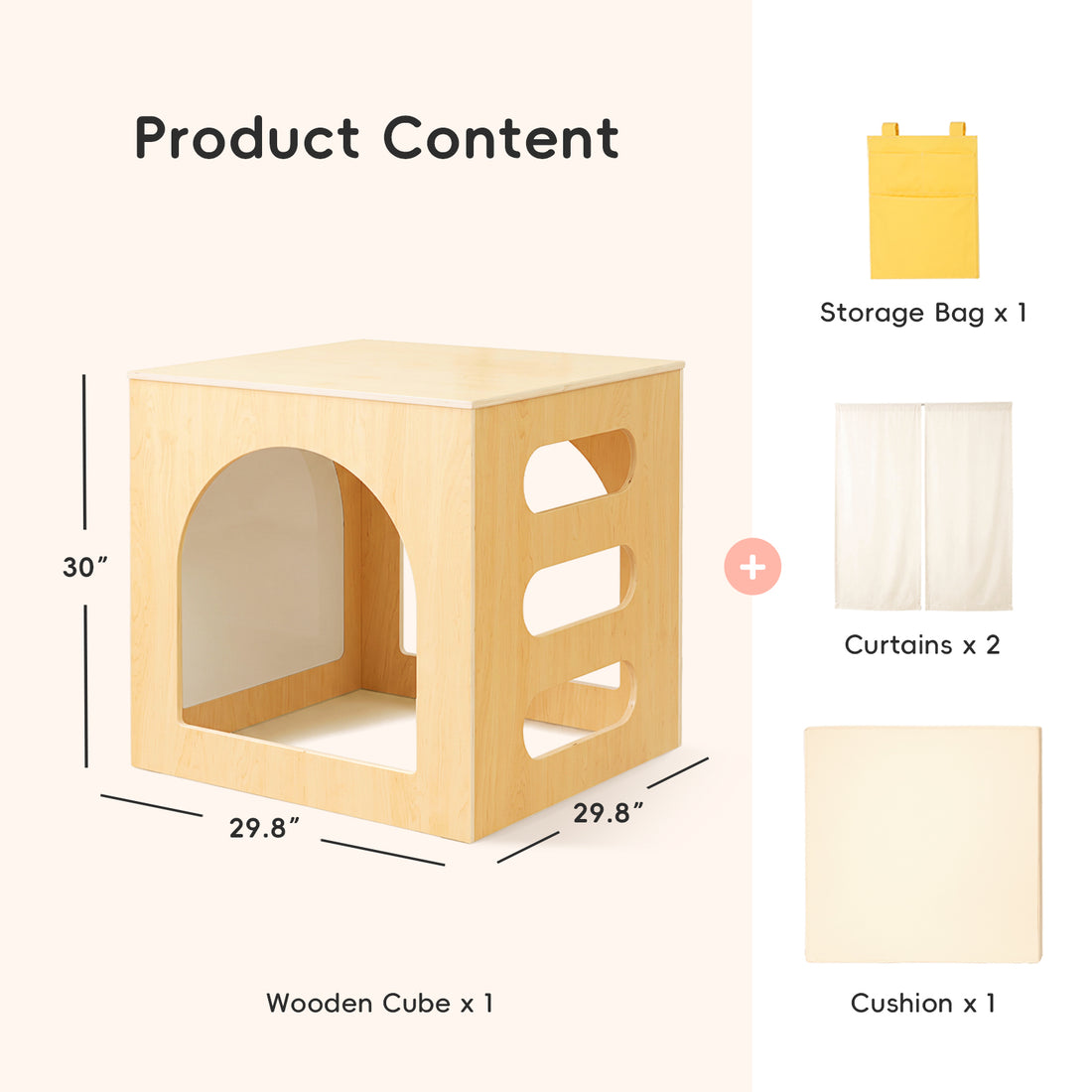 OOOK Plywood Reading Nook and Playhouse with Magnetic Whiteboard, PU Leather Cushion &amp; Storage Bag