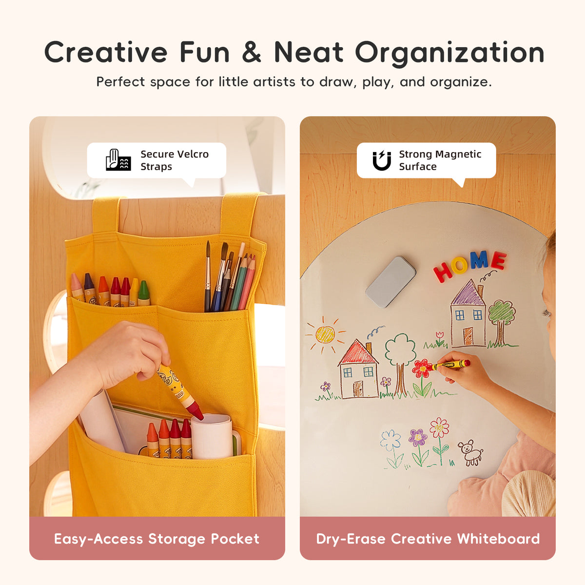 OOOK Plywood Reading Nook and Playhouse with Magnetic Whiteboard, PU Leather Cushion &amp; Storage Bag