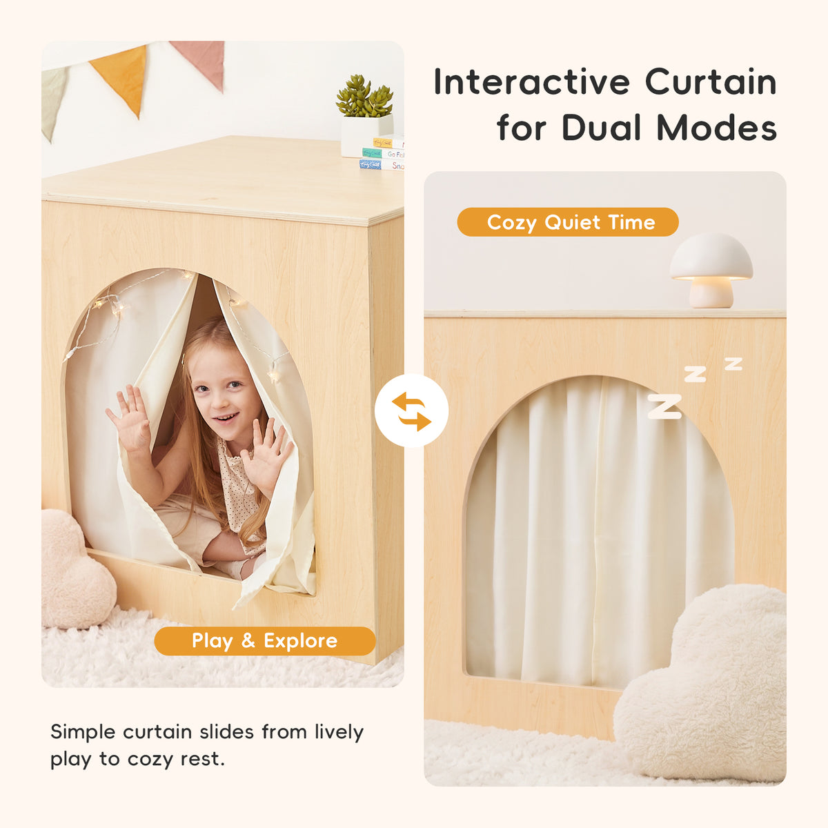 OOOK Plywood Reading Nook and Playhouse with Magnetic Whiteboard, PU Leather Cushion &amp; Storage Bag
