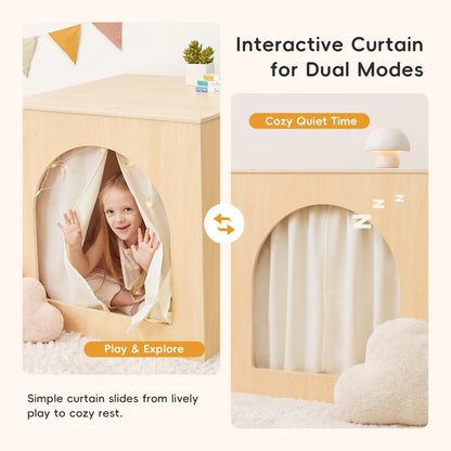 OOOK Plywood Reading Nook and Playhouse with Magnetic Whiteboard, PU Leather Cushion &amp; Storage Bag